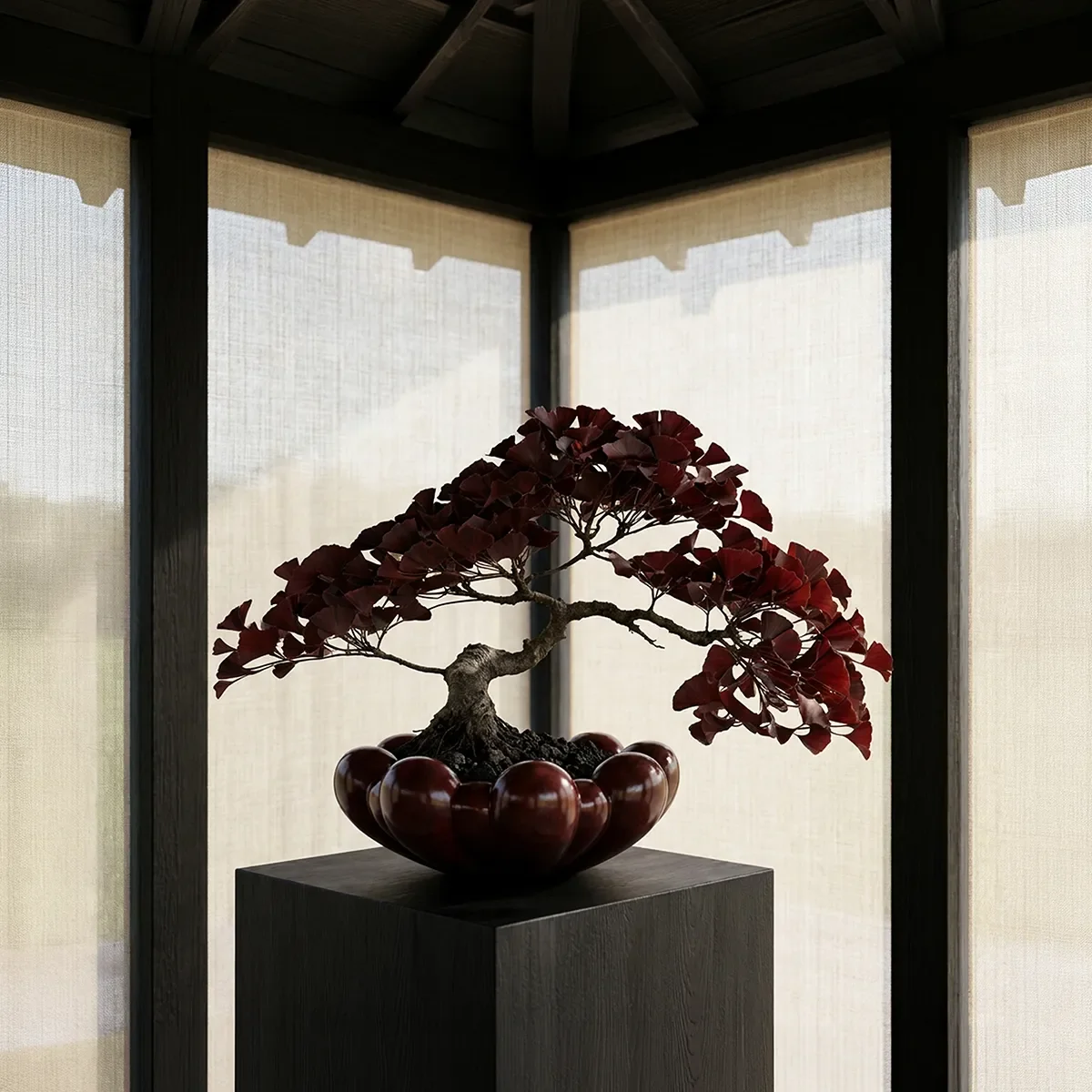 Håndlavet Dekorationsskål Bloom Maroon Ø 44 cm