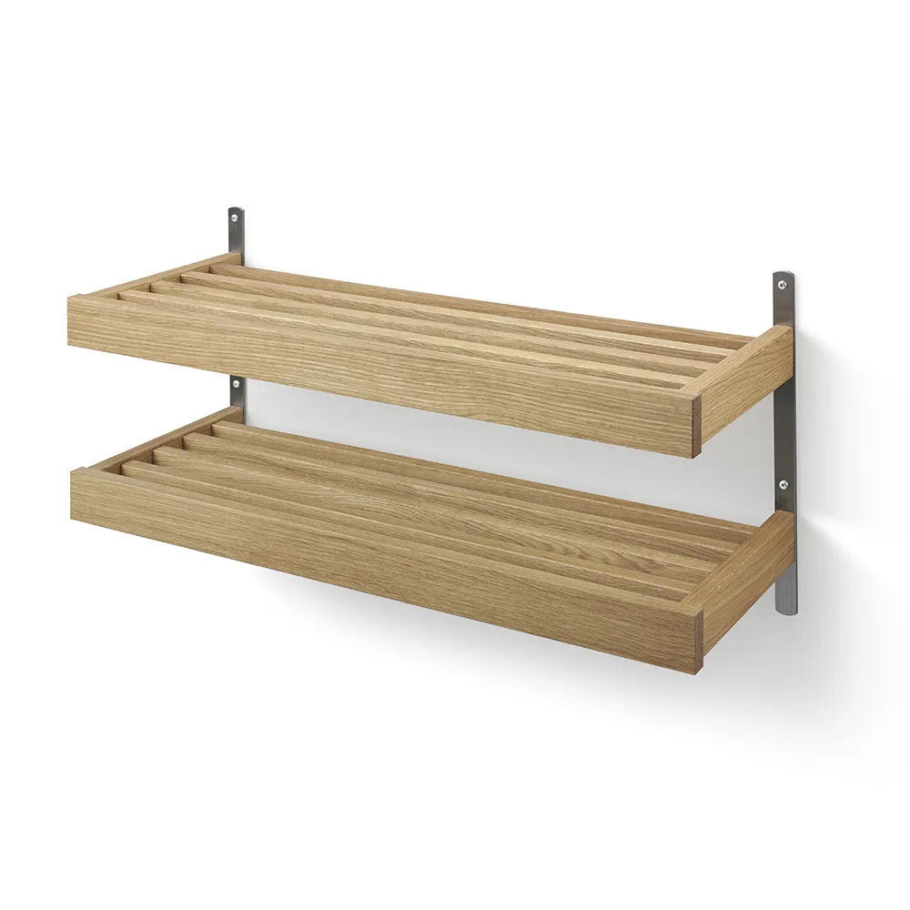 Nadja Skohylde 80 cm 2 niveauer vægmonteret Lakeret eg/slebet stål