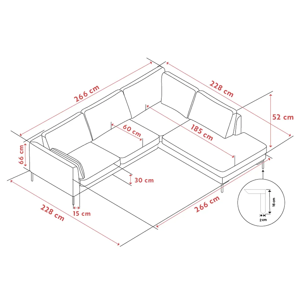 Corwin hjørnesofa 2,5+2,5-personers åben ende højre stof Rita lys beige