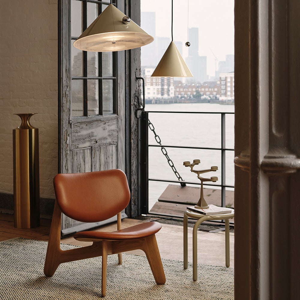 Slab loungestol natur cognacfarvet læder