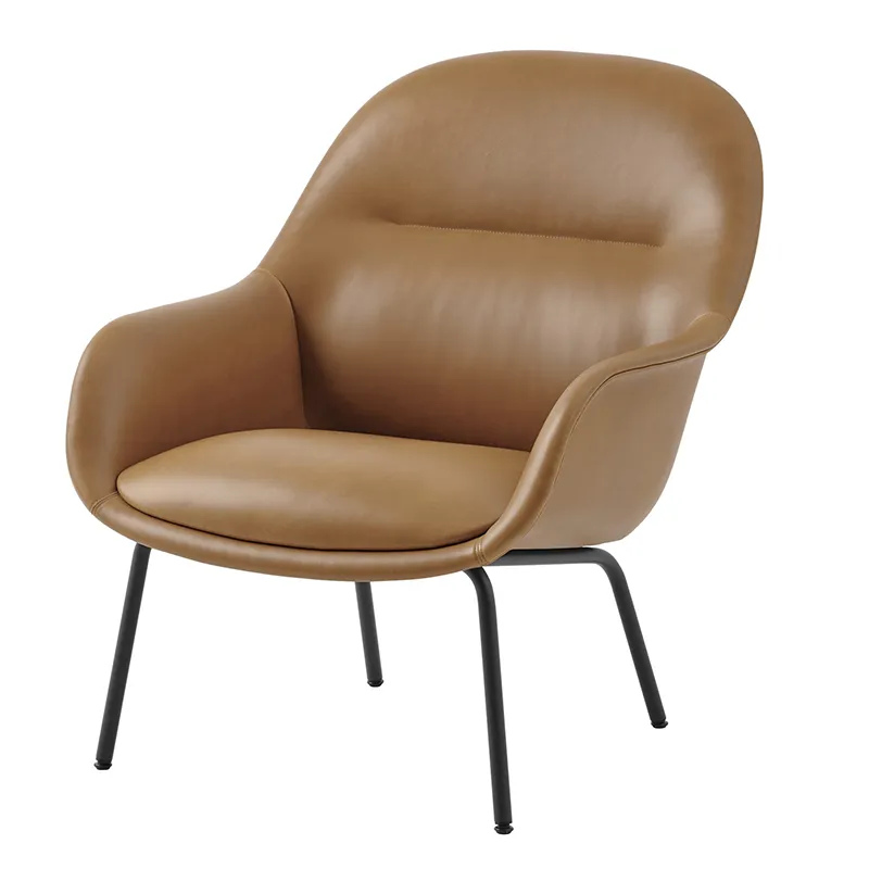 Muuto, Fiber Soft Lounge Armchair Tube Base - Refine Leather Cognac Anthracite Black