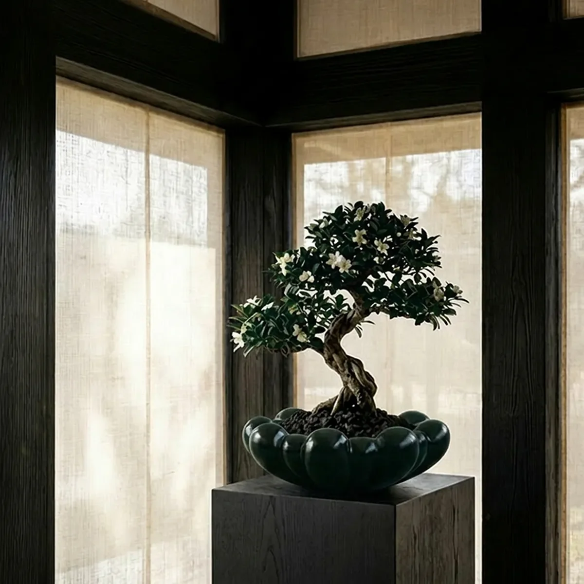 Håndlavet Dekorationsskål Bloom Dark Green Ø 44 cm