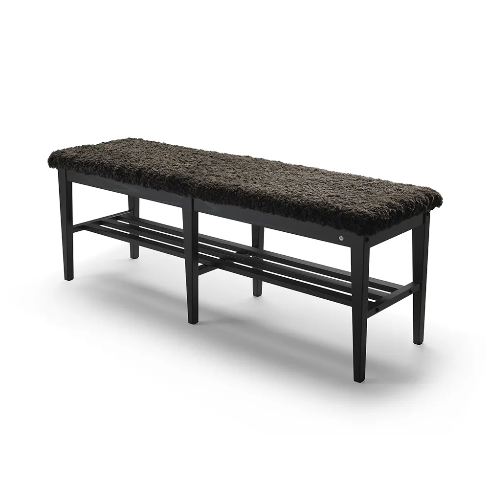 Nadja Bench 130 cm Sortbejdset ask/fåreskind brun