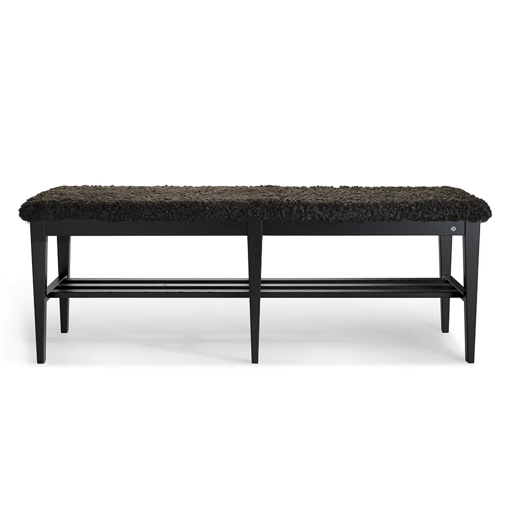 Oscarssons Möbel, Nadja Bench 130 cm Sortbejdset ask/fåreskind brun