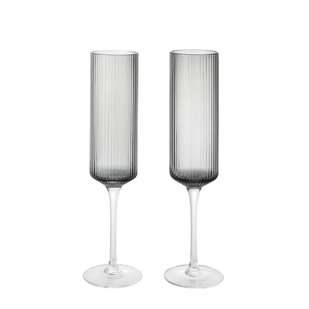 Ferm Living Ripple Champagne flutes champagneglas 15 cl 2-pak Smoked Grey