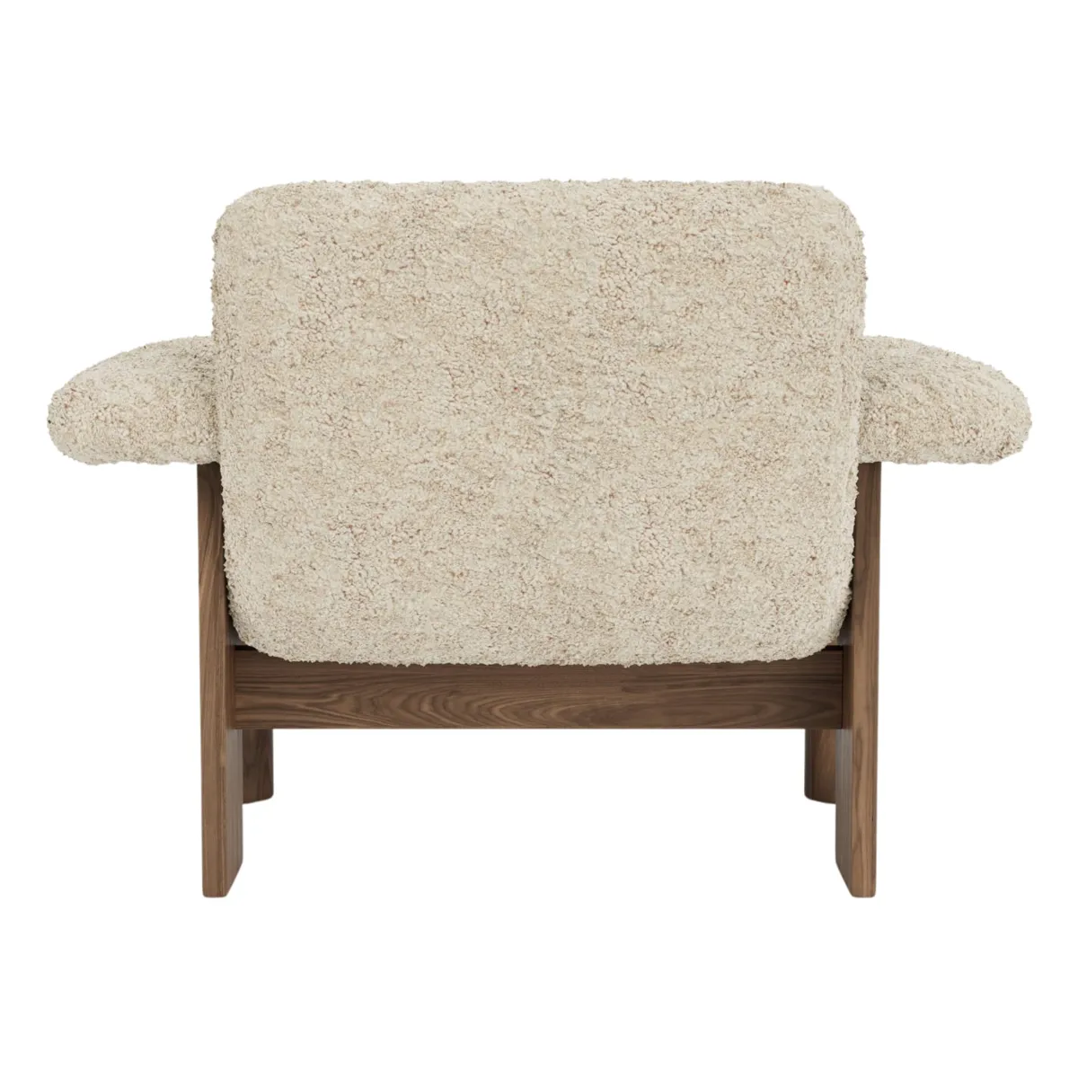 Brasilia loungestol helbetrukket lav ryg firbenet stel massiv valnød Sheepskin Nevotex Nature