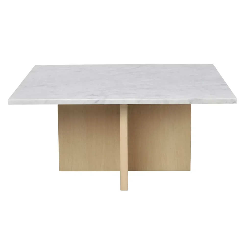 Rowico Home, Brooksville sofabord 90x90 cm hvid marmor/hvid pigmenteret eg