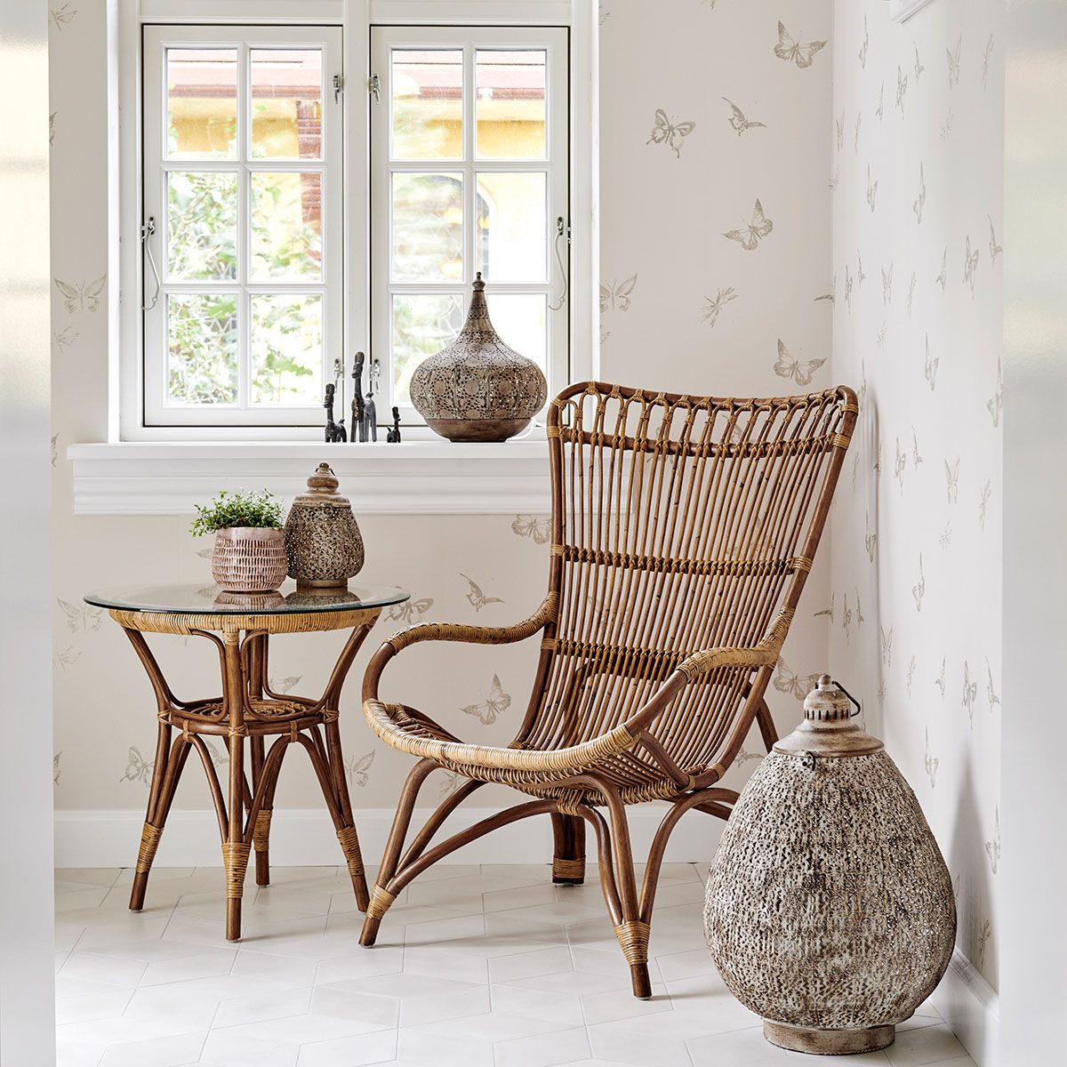 Monet Fodskammel rattan Taupe