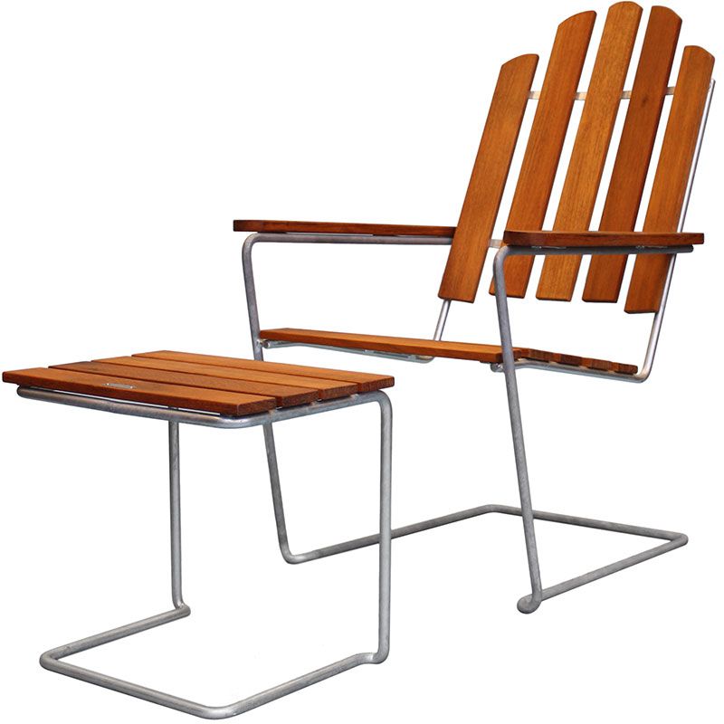 A3 solstol ubehandlet Teak/Varmgalvaniseret Understel Grythyttan Stålmöbler