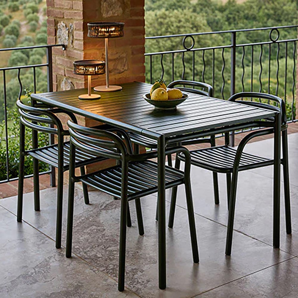 Bliss spisebord inkl. to stole med armlæn - Mørkegrøn aluminium