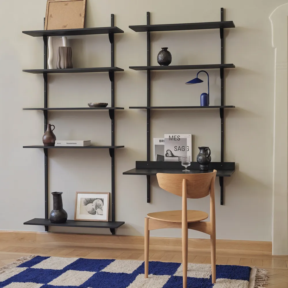 Sector Vægmonteret skrivebord - Black Ash/Black Brass