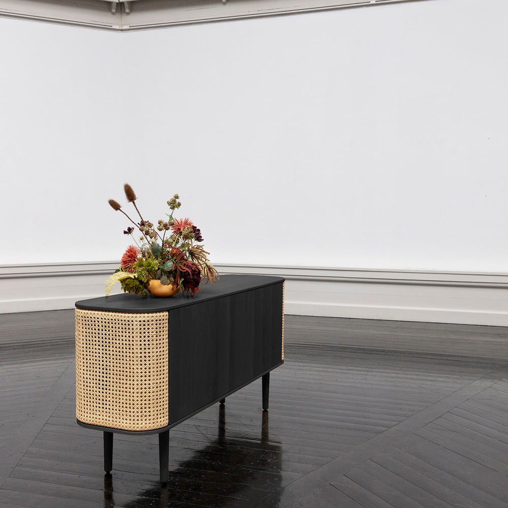 Treasures skab med 3 låger Sort eg/Ventian Cane