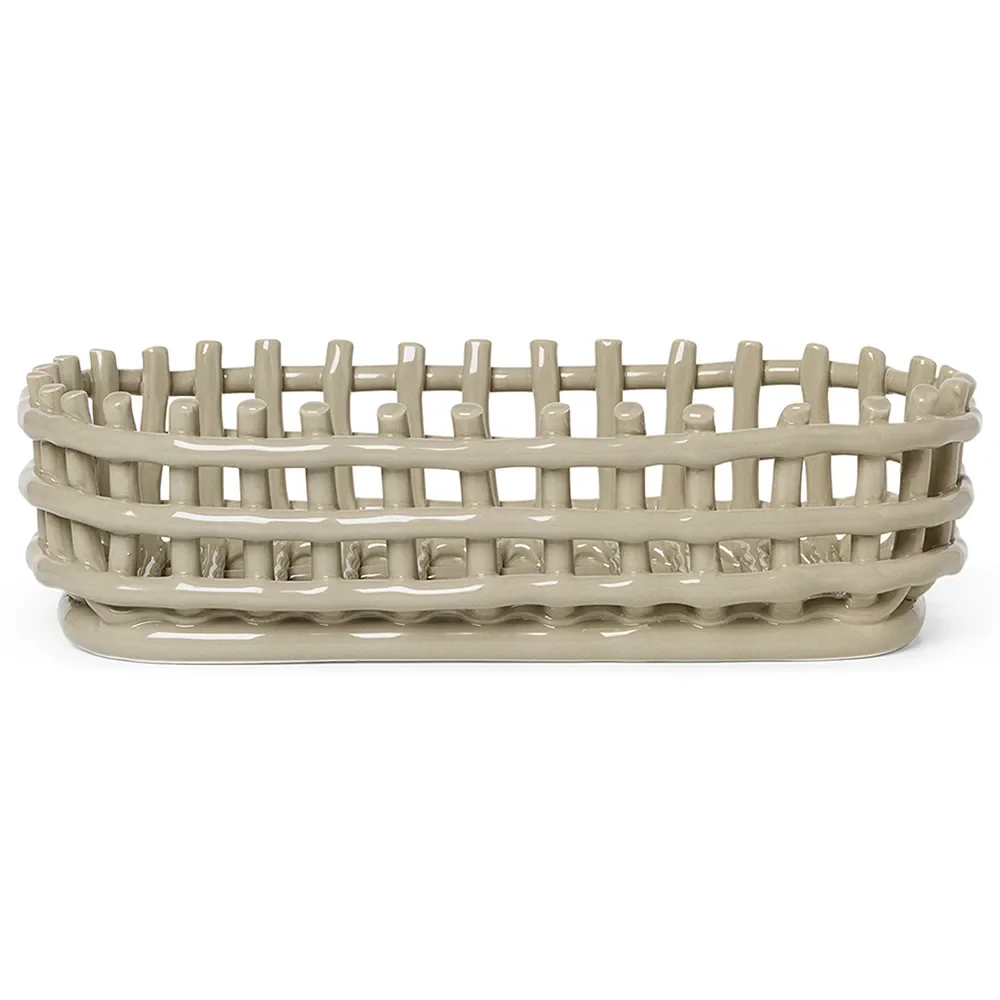 Ferm Living Ceramic flettet kurv oval 15x30 cm Cashmere