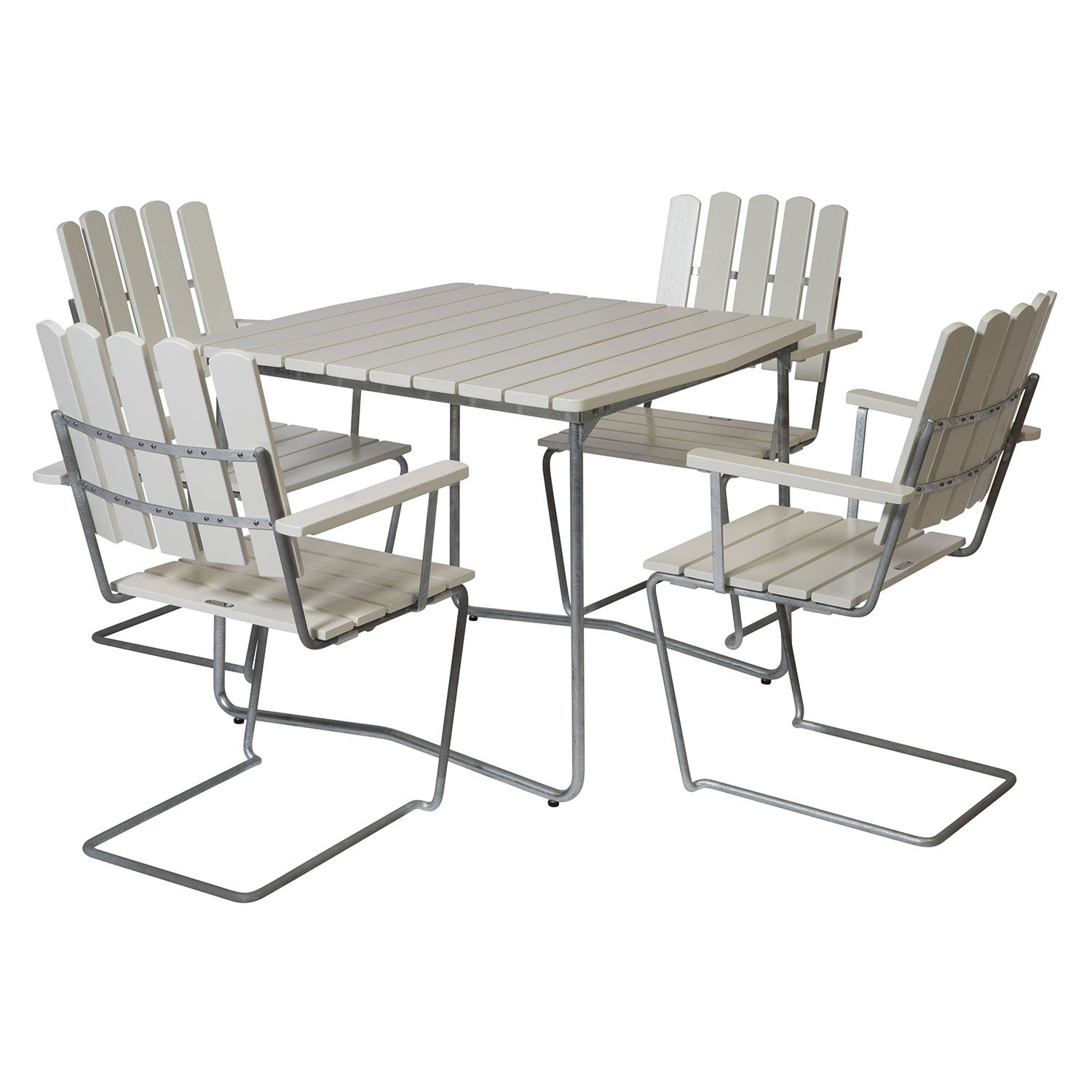 A2 Lænestol Hvidlakeret Eg/Varmgalvaniseret Understel Grythyttan Stålmöbler