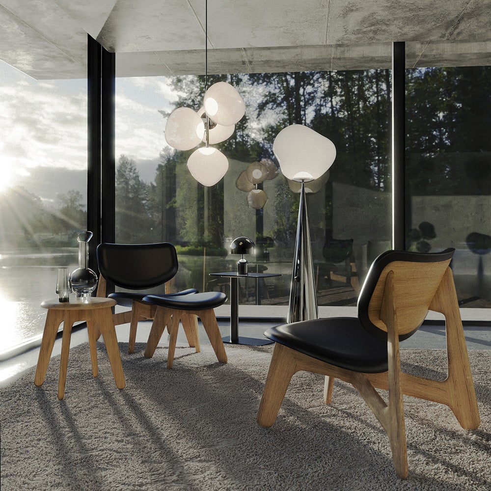 Slab loungestol natur sort læder