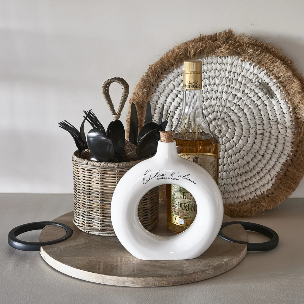 Håndlavet Eddike- og olieflaske Olio D'Oliva Off White