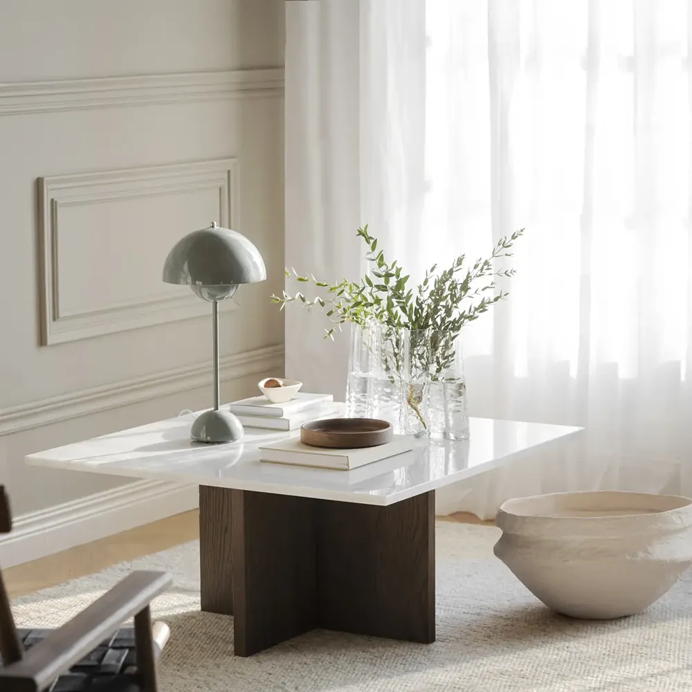 Brooksville sofabord 90x90 cm hvid marmor/eg