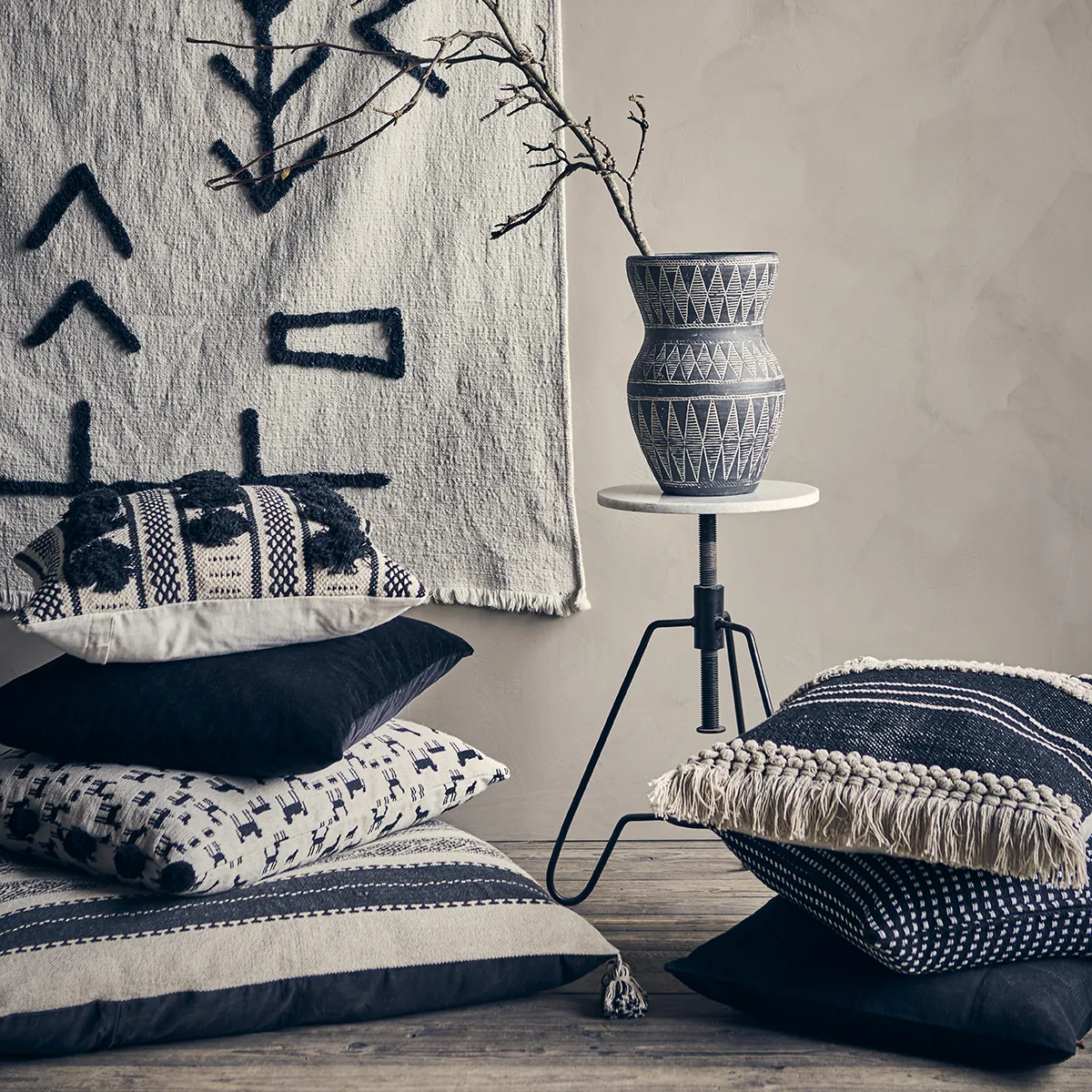 MINNA pudebetræk elfenben/sort