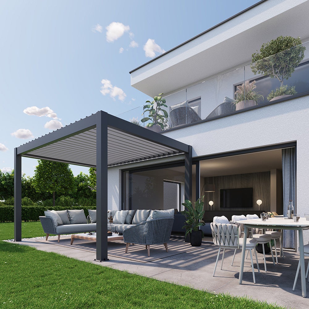 Pergola størrelse 3 x 3 metallic mørkegrå/sølv