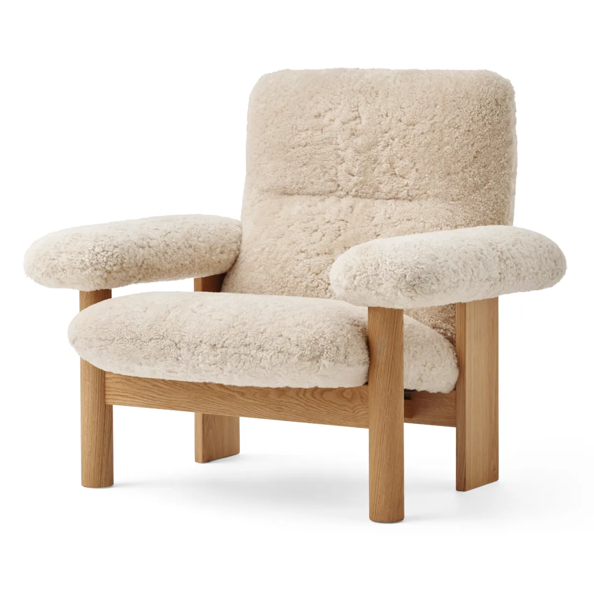 Brasilia loungestol helbetrukket høj ryg firbenet stel massiv eg natur Sheepskin Nevotex Nature