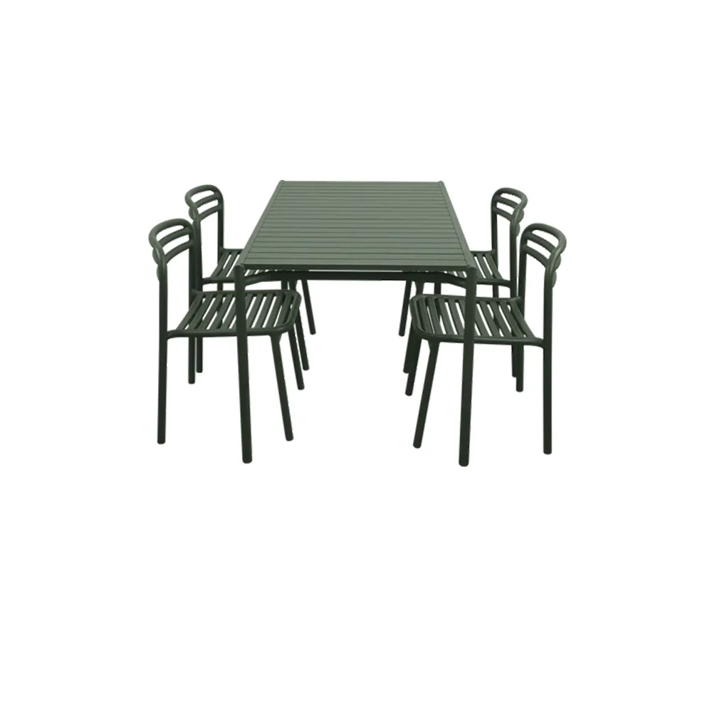 Cane-line, Bliss spisebord inkl fire stole - Mørkegrøn aluminium