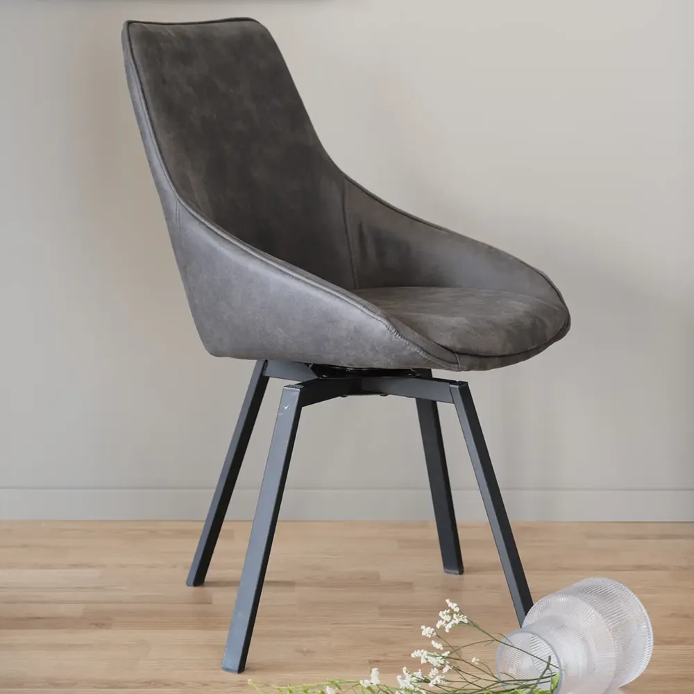 Alison stol mørkegrå microfiber/ben i sort metal