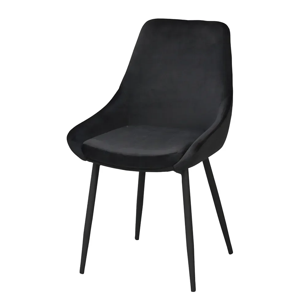 Spisebordsstol Rowico Sierra 2-pak sort velour med ergonomisk sæde og pulverlakerede metalben
