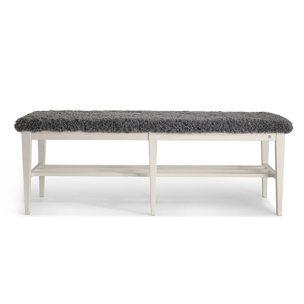Oscarssons Möbel, Nadja Bænk 130 cm Hvidolieret ask/fåreskindslook Grå
