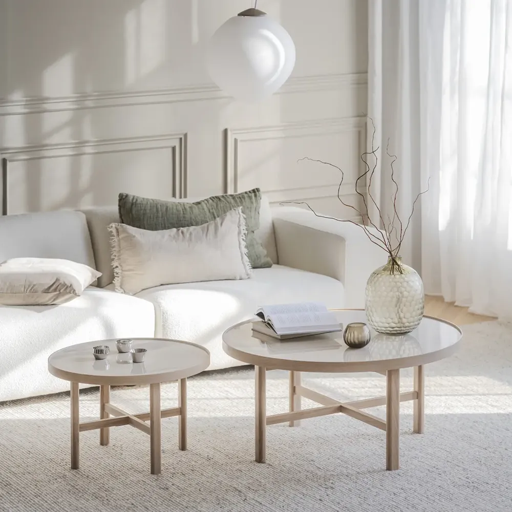 Marsden sofabord Ø90 cm keramik/hvidpigmenteret eg