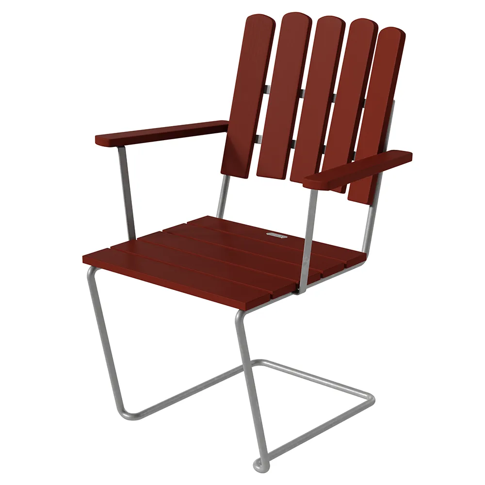 Grythyttan Stålmöbler, A2 lænestol Mørkerød lakeret eg / galvaniseret