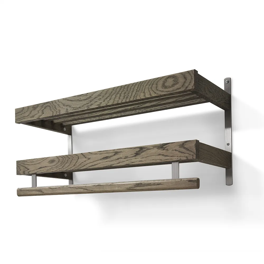 Oscarssons Möbel, Nadja hattehylde 80 cm 2 niveauer Røget eg/slebet stål