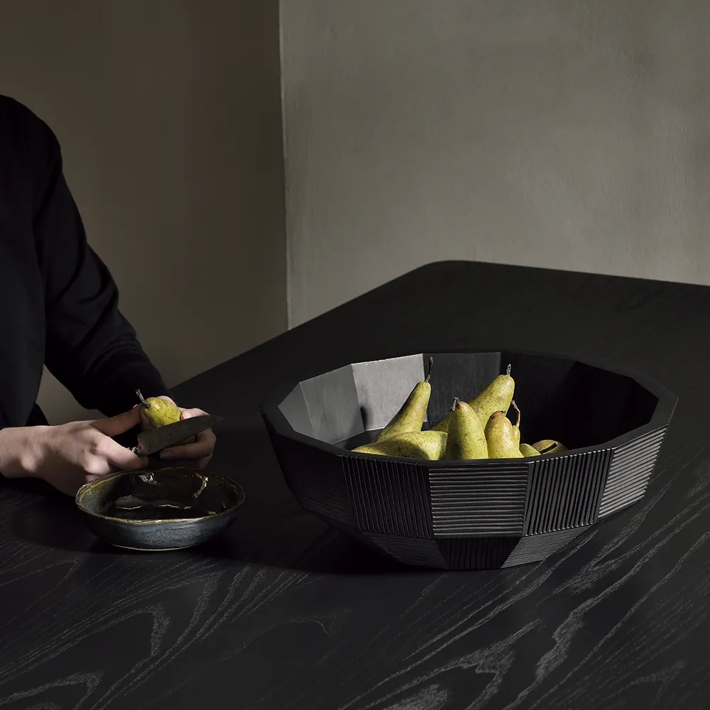 Striped skål sortlakeret mahogni