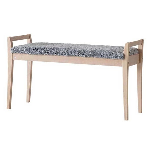 Meja Bench Hvidolieret eg/fåreskind Lysegrå