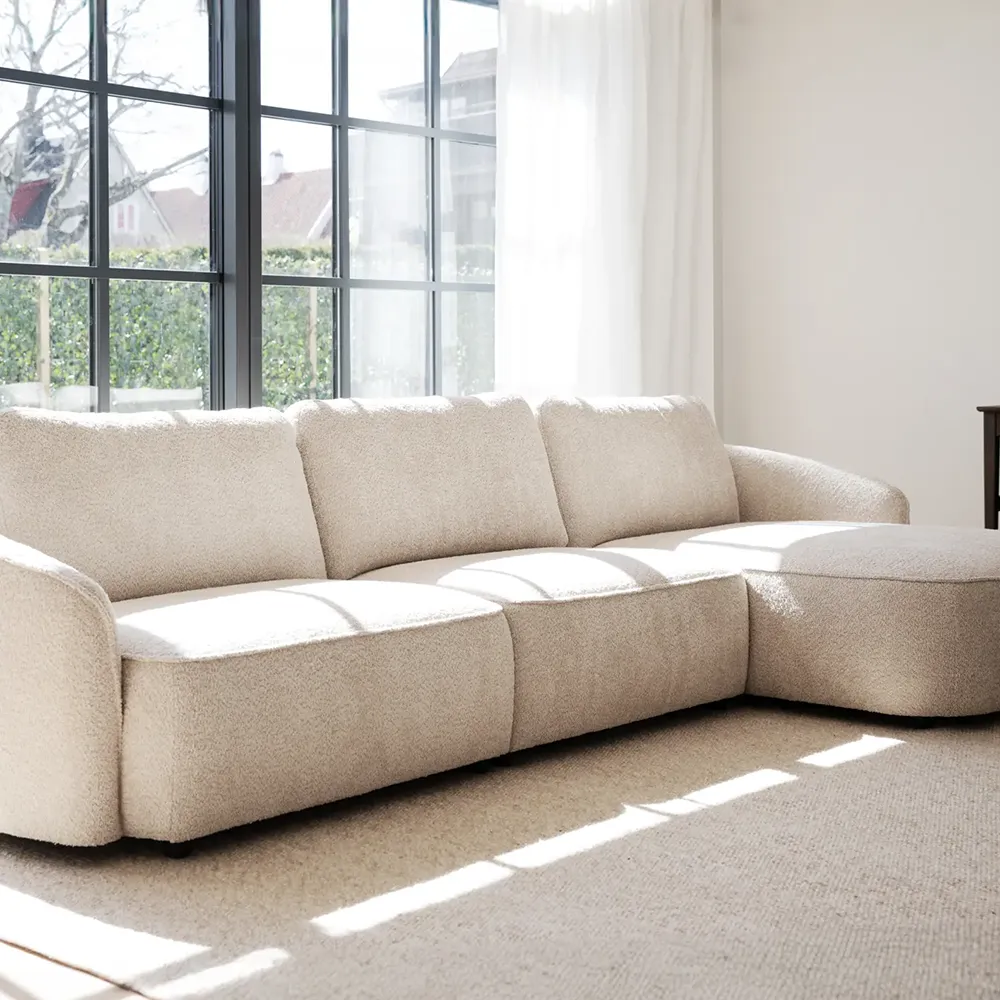Norris sofa 4-personers sofa chaiselong højre stof Anna lys beige
