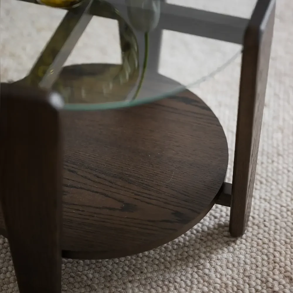 Arran sofabord Ø52 brun eg/glas