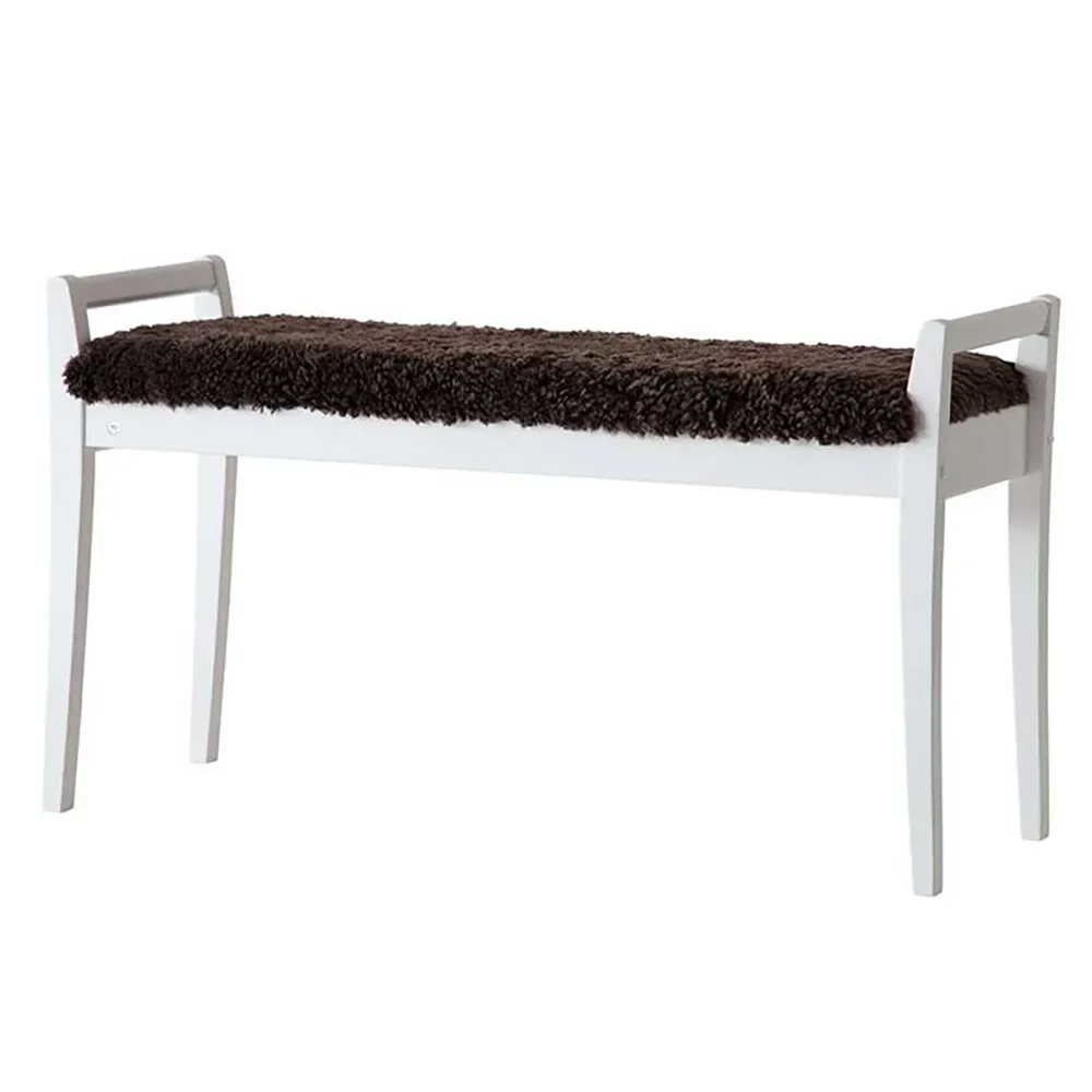 Meja bænk hvidlakeret birk/fåreskind brun