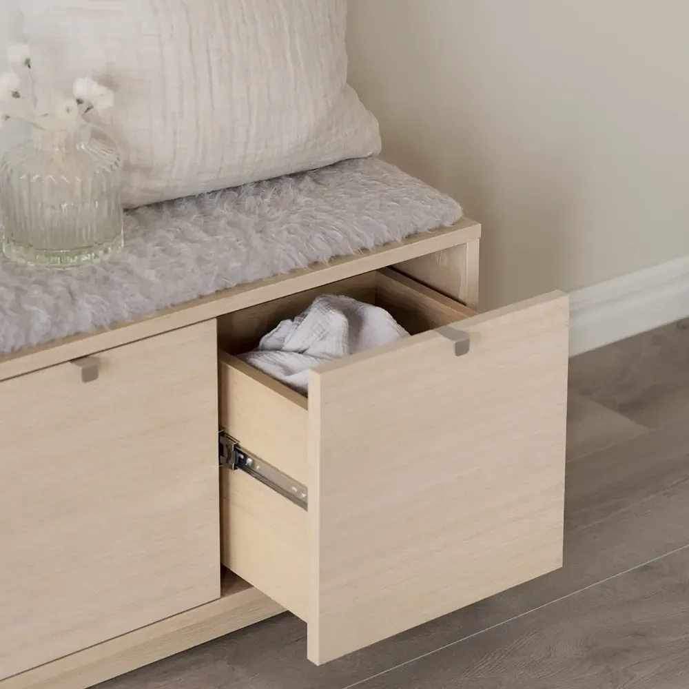 Confetti opbevaringsbænk hvid pigmenteret eg/fåreskind-look