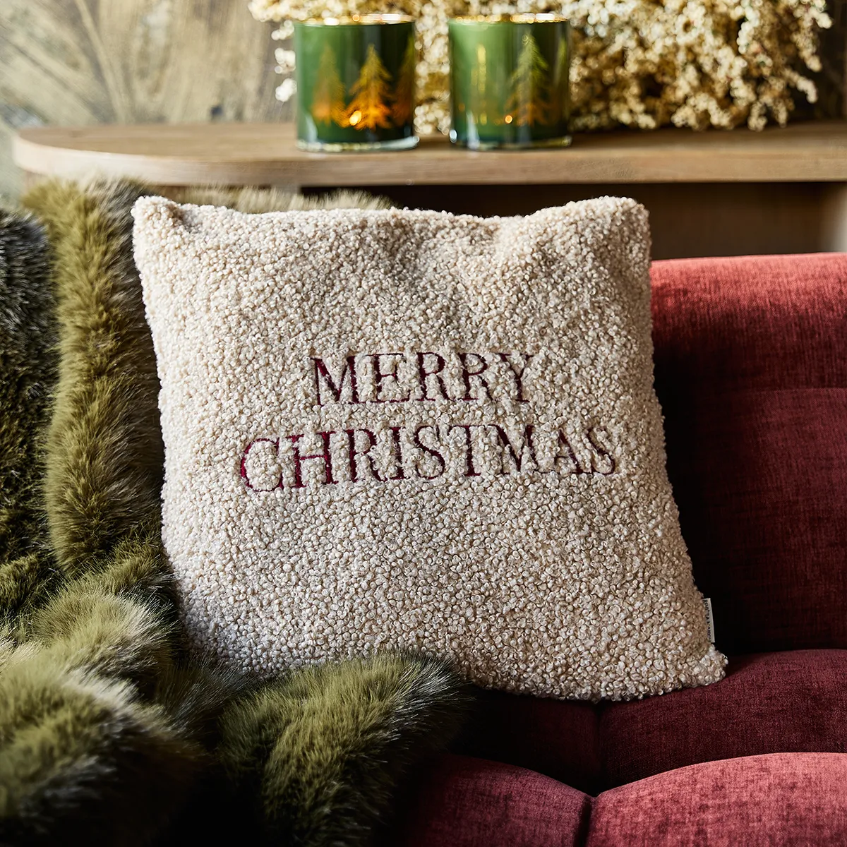 Pudebetræk Merry Christmas Beige 50x50 cm