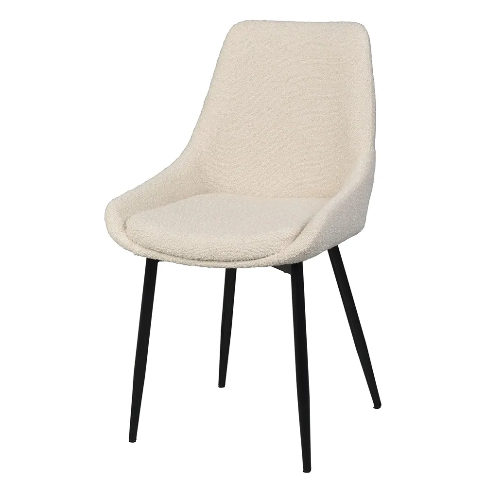 Spisebordsstol Rowico Sierra 2-pak beige bouclé-stof med sort metalstel