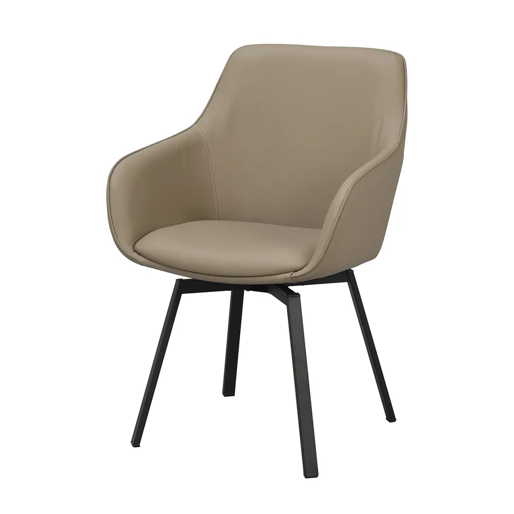 Alison stol med armlæn beige læder/ben i sort metal