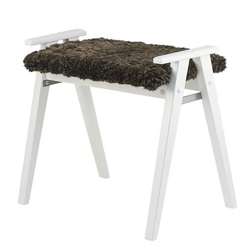 Alme Stool Hvidlakeret birk/fåreskind brun