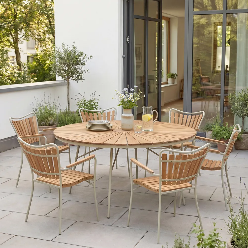 Ellen spisebord 150 cm Sandgrå / teak