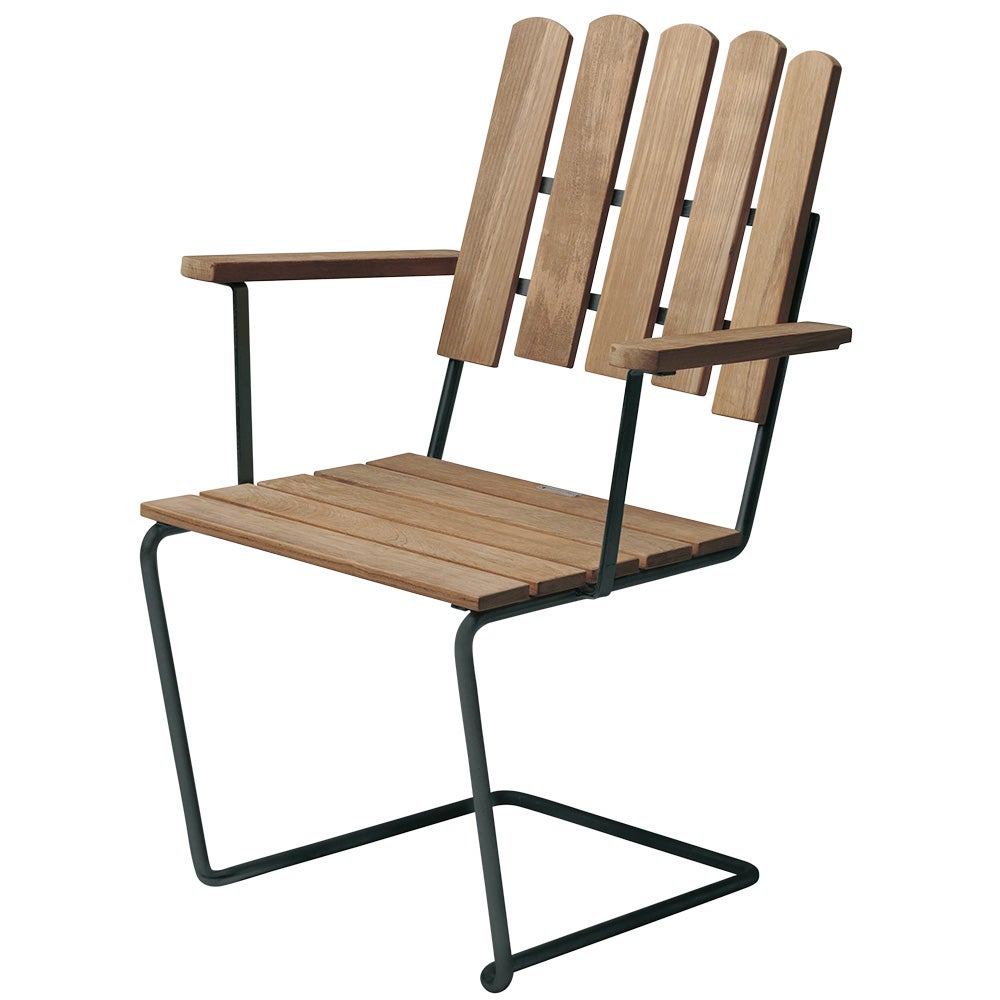 Grythyttan Stålmöbler, A2 Lænestol ubehandlet teak/sort stel