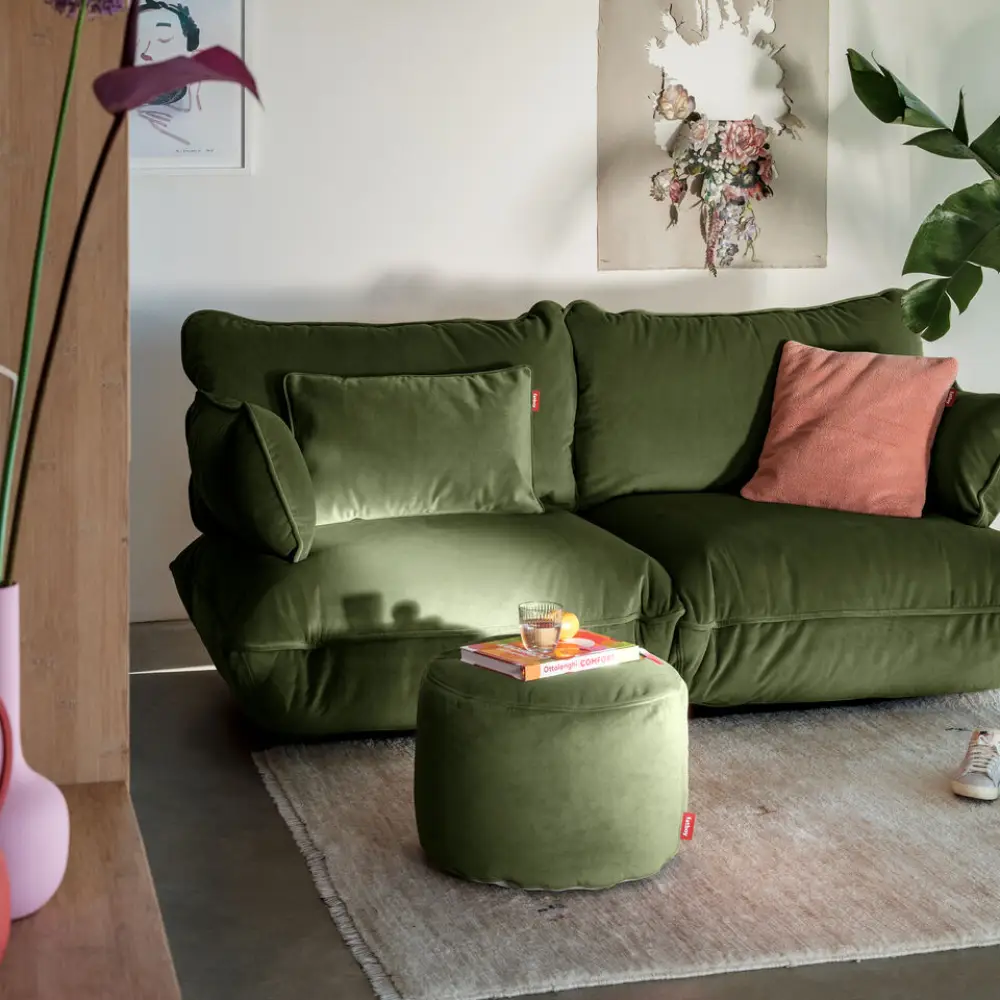 recycled point velvet puf deep green