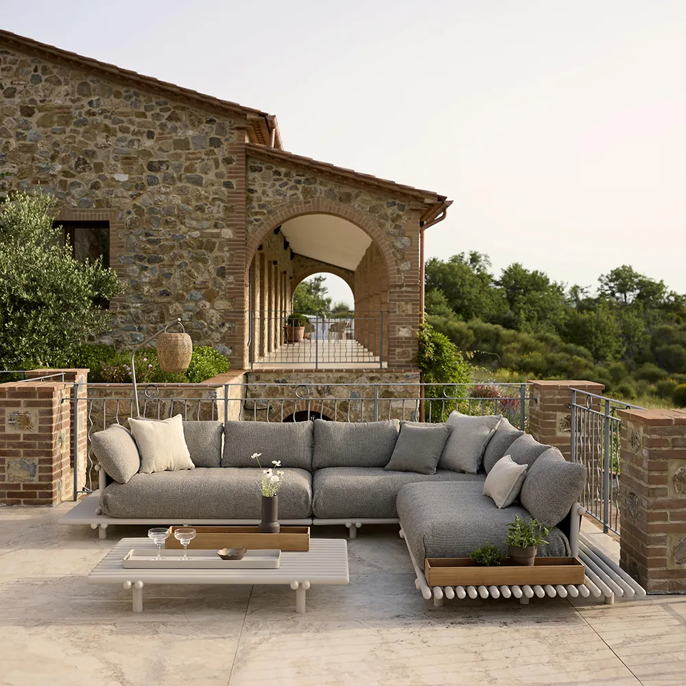 Sticks sofa m/chaiselong Alu/umber brown