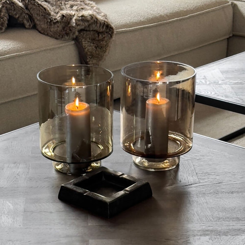 Reef lyslanterne i glas Ø20 cm - Røgbrun