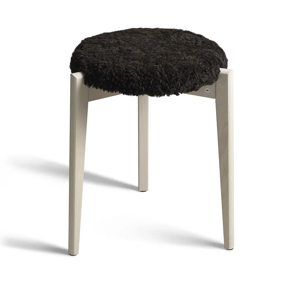 Vinz Stool Hvid olieret ask/fåreskind brun