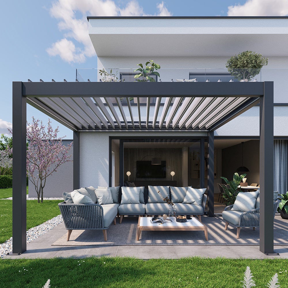 Pergola størrelse 3 x 3 metallic mørkegrå/sølv