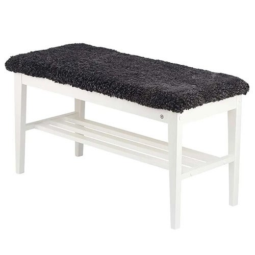 Nadja Bench Hvidlakeret birk/fåreskind mørkegrå