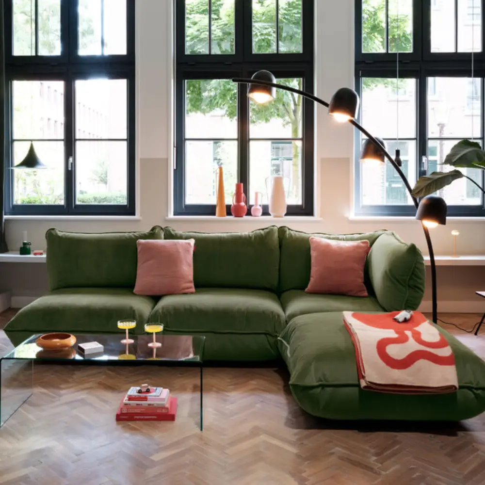 sumo seat velvet sofa modul recycled deep green